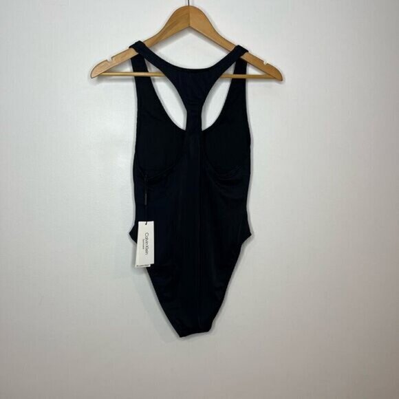 Calvin Klein X Fit Infinite Stretch One Piece Ribbed Black Swimsuit Lined Sporty - Picture 7 of 14